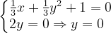 \dpi{120} \left\{\begin{matrix} \frac{1}{3}x+\frac{1}{3}y^{2}+1=0\\ 2y=0\Rightarrow y=0 \; \; \end{matrix}\right.